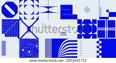 Brutalism design abstract vector pattern made with simple geometric shapes and forms. Bold graphics art, useful for web art, invitation cards, posters, prints, textile, backgrounds.