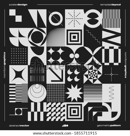 Neomodern aesthetics of brutalism design vector poster cover layout made with abstract elements and geometric shapes, useful for poster art, website design, album cover prints, fine arts images.