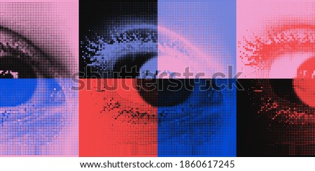 Abstract vector pattern with eyes transition effect. Geometrical composition, useful for web design, business card, invitation, poster, textile print, background.