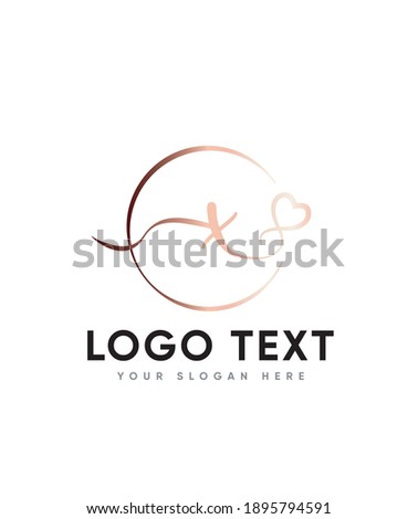 Modern featuring little hearts as ornaments and a ravishing script letter type X logo template, Vector logo for business and company identity 