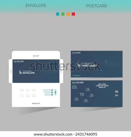 4 colored vector made envelope and postcard for any best company use