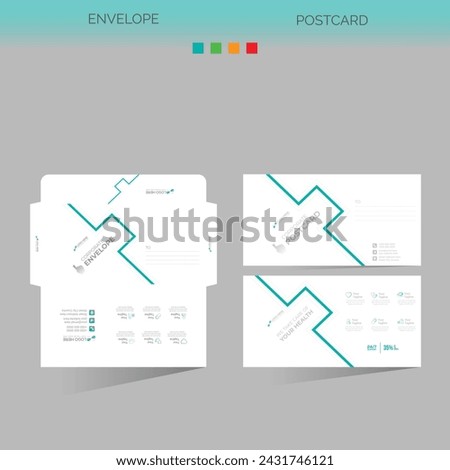 4 colored vector made envelope and postcard for any best company use