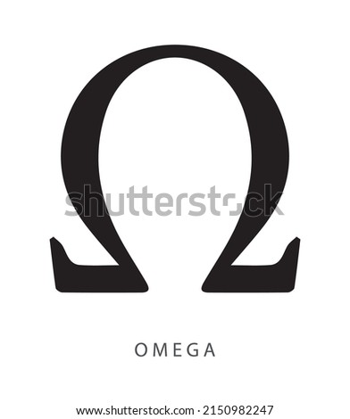 Omega uppercase symbol, 24th and last Greek letter, symbol for ohm unit of electric resistance, used to denote the last, the end, vector illustration