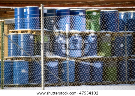 Barrels with containing hazard waste marked with a scull