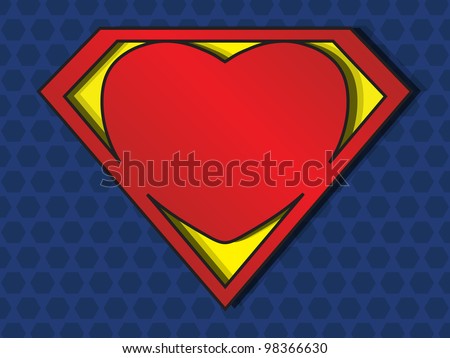 a big red heart shaped like a superhero shield, symbol for strong love, eps10 vector