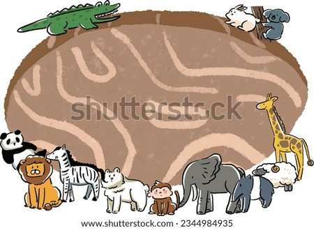  Illustration of wooden frame of loose hand-drawn animals