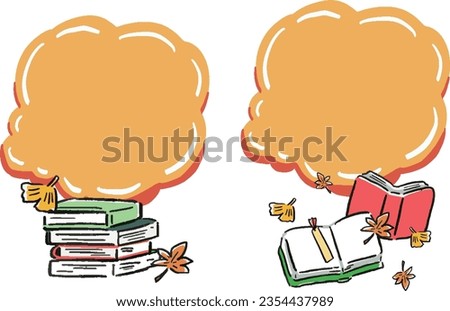 Frame illustration set of stacked books and fallen leaves Autumn reading