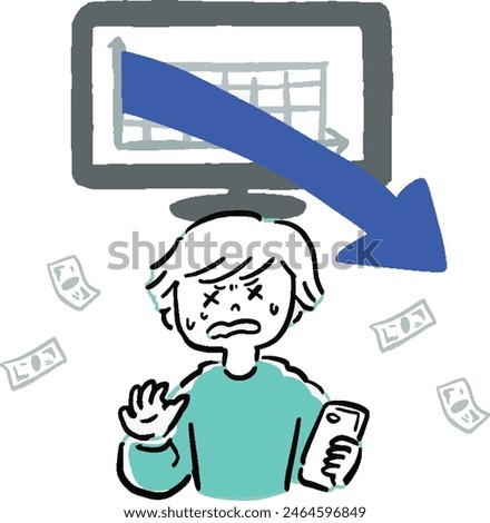 Illustration of a man with a smartphone who fails to invest