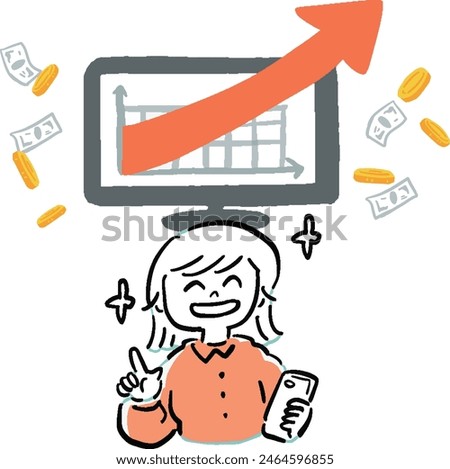  Illustration of a woman with a smartphone who succeeds in investing