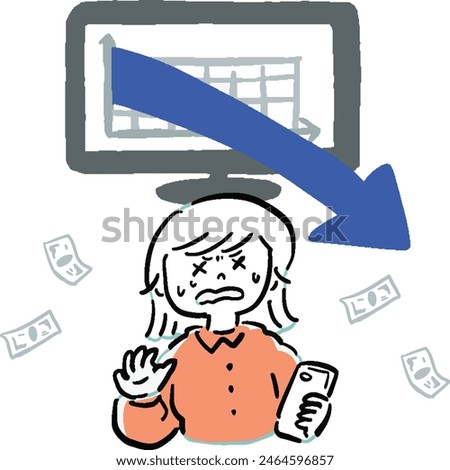 Illustration of a woman with a smartphone who fails to invest