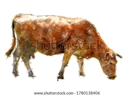 Oil Painting Style - Dairy cow on white background