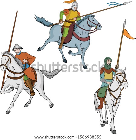 Knight warrior Soldiers riding horses warriors
