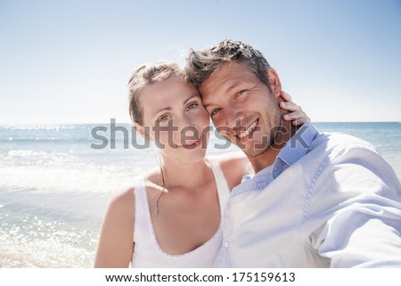 Similar – Image, Stock Photo Selfportrait in the beach with a beautiful sky