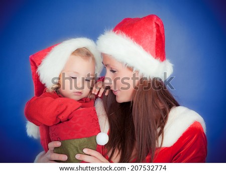 christmas celebrating family on blue background