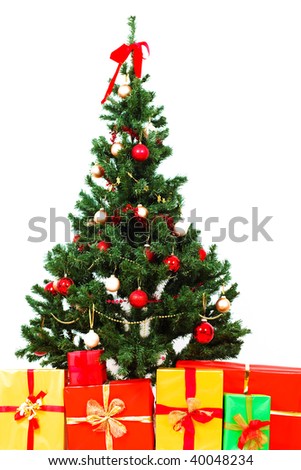 Lush Christmas Tree With Colorful Gift Boxes Stock Image Image Of Decorated Christmas Tree With Presents Under It Stock Photo Picture