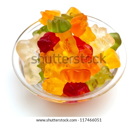 Gummy Bears Candies In A Bowl Isolated On White Background Stock Photo ...