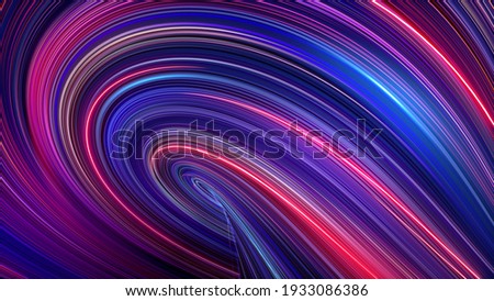 3d render, abstract background with red blue neon rays and glowing lines. Loop macro wallpaper. Speed of light, macro vortex in ultra violet spectrum