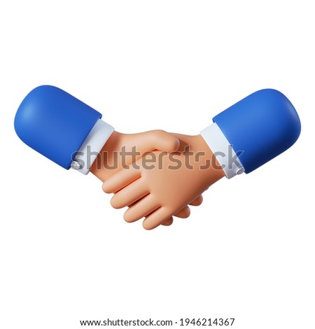 3d illustration. Deal icon. Cartoon character handshake. Business clip art isolated on white background.