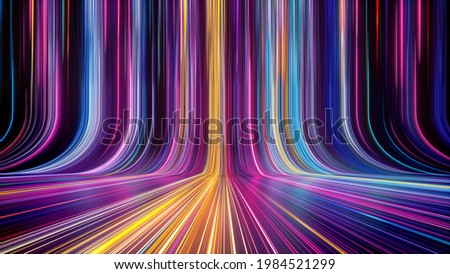 3d render, abstract colorful background, bright neon rays and glowing lines. Pink yellow blue creative wallpaper ストックフォト © 