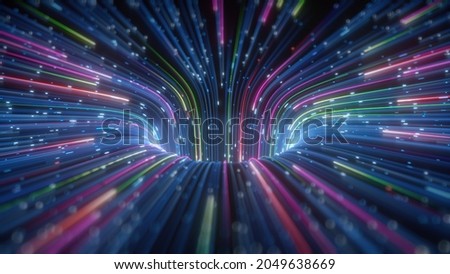 3d render, abstract futuristic background with glowing neon lines going into a gravity catch hole, colorful laser rays, fantastic wallpaper ストックフォト © 