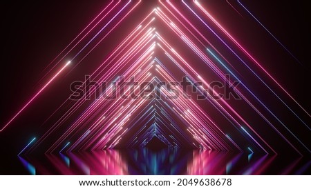 3d render, abstract fantastic neon background with red laser rays and glowing lines. Empty performance stage with reflection
