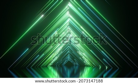3d render. Abstract green neon background with triangular shape, laser rays and glowing lines ストックフォト © 
