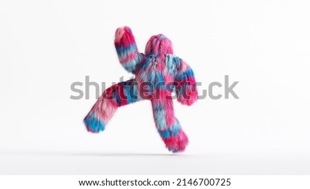 3d rendering, colorful hairy beast Yeti runs, furry monster cartoon character walking or dancing. Fluffy toy in active pose, isolated on white background. Photo stock © 