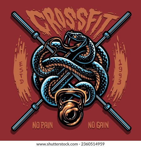 Logo Illustration Crossfit Gym Fitness Barbell Snake