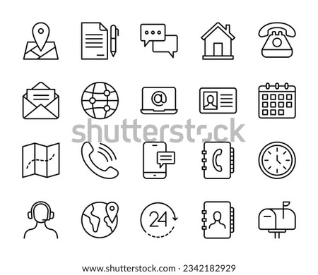 Contact us line icons set vector illustration. editable stroke