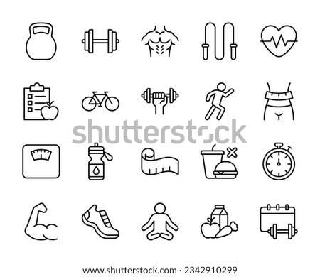 Fitness line icons set vector illustration. editable stroke