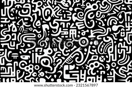 black and white pattern with an abstract pattern of letters and numbers, in the style of keith haring, animated gifs, tony cragg, trompe-l'œil illusionistic detail, minimalist figures, anton otto fisc
