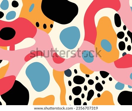 Modern Print Vector Illustration Seamless Background With Leopard Print, in the Style of Stephen Ormandy, Modern and Impressionist Prints, Jean Arp, Pale Palette, Patrick Kelly, Poured, Hand-Painted