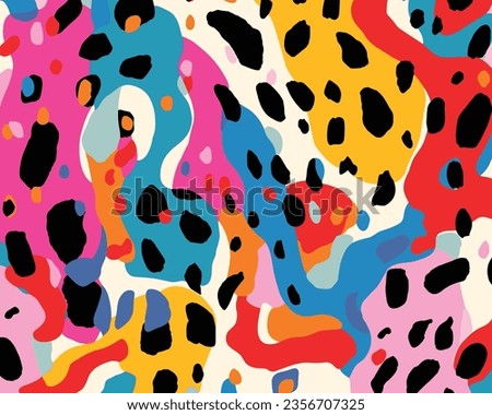 Modern Print Vector Illustration Seamless Background With Leopard Print, in the Style of Stephen Ormandy, Modern and Impressionist Prints, Jean Arp, Pale Palette, Patrick Kelly, Poured, Hand-Painted