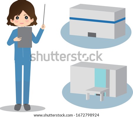 
Illustration of a factory with a woman in work clothes