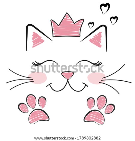 Illustration of a cute kitty with a crown and paws