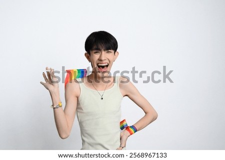 Image, Stock Photo Rainbow flag in a window