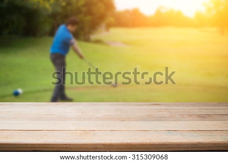Sport club outdoor golf and wooden desk table space.