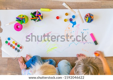 Similar – Image, Stock Photo Kid drawing on canvas at home