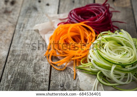 Similar – Image, Stock Photo Raw beetroot noodles or beet spaghetti salad