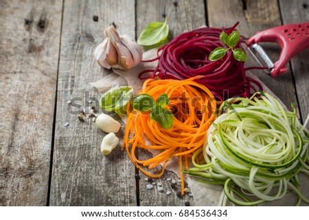 Similar – Image, Stock Photo Raw beetroot noodles or beet spaghetti salad