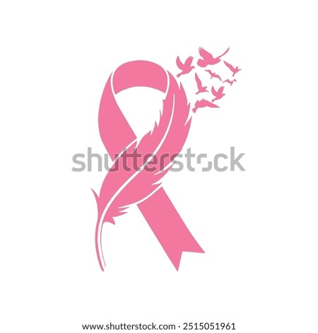 Feather Pink Ribbon, Breast Cancer, Awareness Ribbon, Vector cut file to use for Cricut Silhouette, Vector Files for Cricut