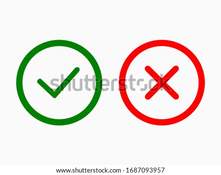 Tick and cross black signs. Gray checkmark OK and X icons, isolated on white background. Simple marks graphic design. Circle symbols YES and NO button for vote, decision, web. Vector illustration.