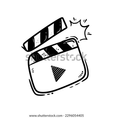 Movie clapperboard doodle icon. The board clap to start the video clip scene.