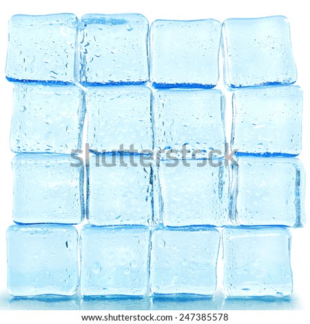 ice cubes with water drops isolated on white background