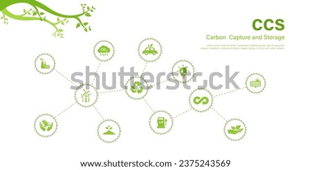 CCS acronym for Carbon Capture Storage words. 
The concept Carbon capture Save energy, green energy, reduce carbon footprint, neutral carbon and net zero action.