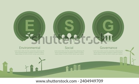 ESG concept of environmental, social and governance. in sustainable and ethical business on the Network connection on a green background. Green Vector illustration 