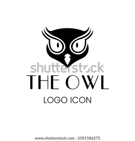 Owl head logo icon with big eyes sharp gaze in classic silhouette simple elegant style