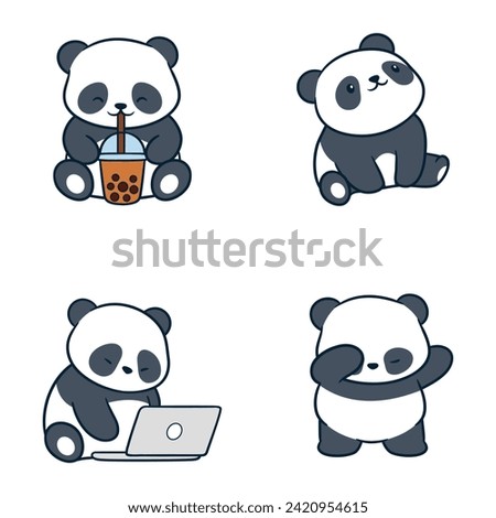 Panda Clipart, Cute Animal Set. cute panda illustration vector image. perfect for Stickers, Prints for Clothing, Coloring Pages.