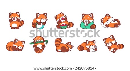 Red Panda Clipart, Cute Animal Set. cute red panda illustration vector image. perfect for Stickers, Prints for Clothing, Coloring Pages.