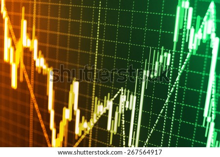 Stock exchange chart graph. Finance business background. Abstract stock market diagram candlebars trade. Orange, green color.